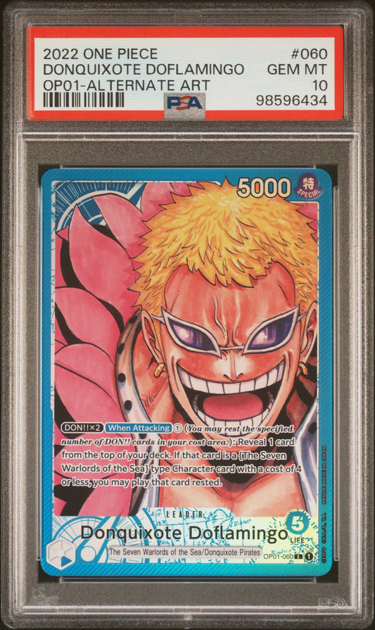 Singles Graded -  2022 ONE PIECE ROMANCE DAWN DONQUIXOTE DOFLAMINGO OP01-ALTERNATE ART PSA 10!